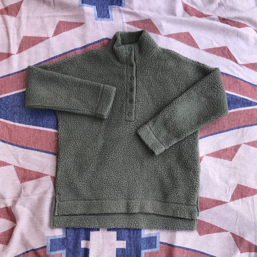 Aerie XS Olive Green Sherpa Pullover Sweater